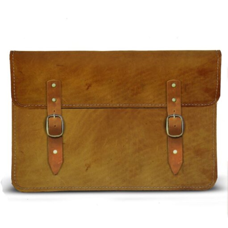 11 Inch Genuine Leather Laptop Sleeve With straps  Pecan