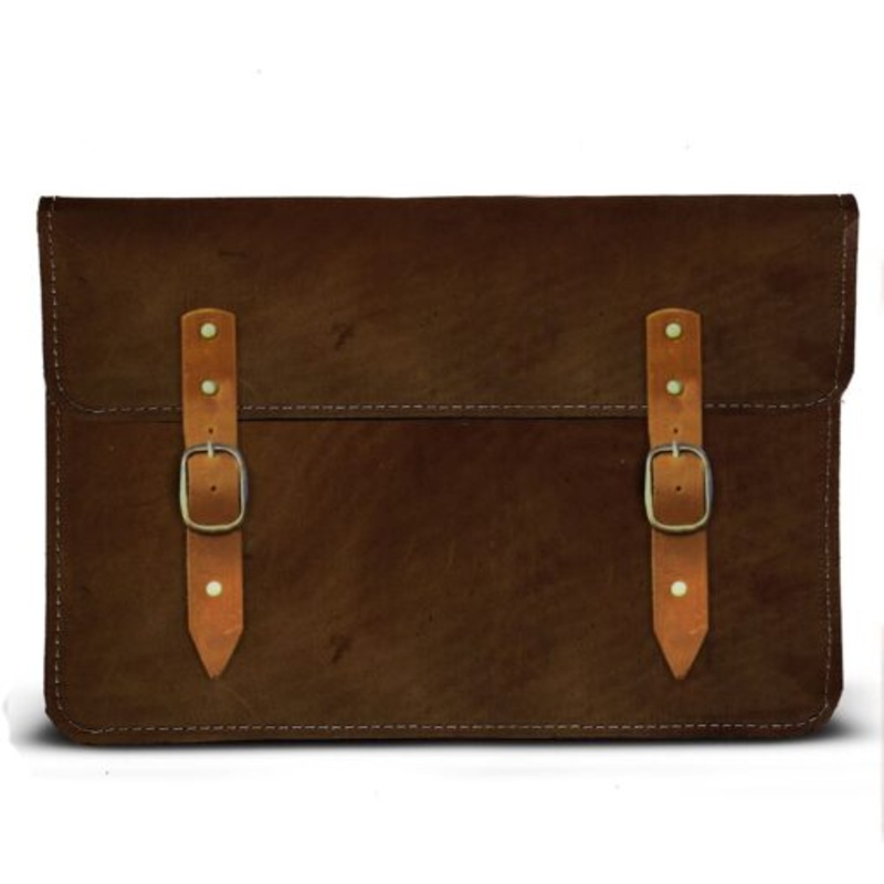 11 Inch Genuine Leather Laptop Sleeve With straps  Saddle & Pecan