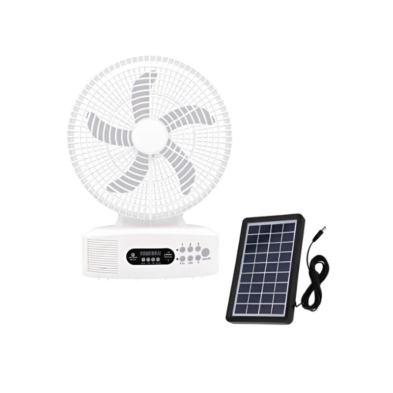 12-Inch Solar Rechargeable Portable Desktop Fan with Built-in LED Light
