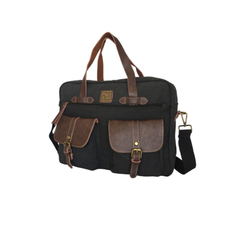 14-Inch Canvas Laptop Bag With Bonded Leather  Black
