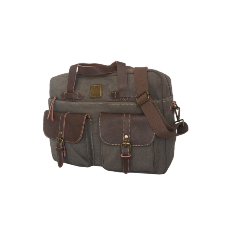 14-Inch Canvas Laptop Bag With Bonded Leather  Grey