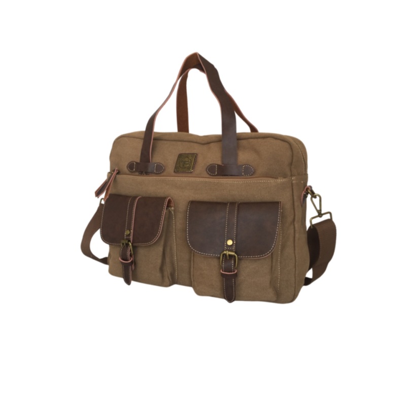 14-Inch Canvas Laptop Bag With Bonded Leather  Khaki