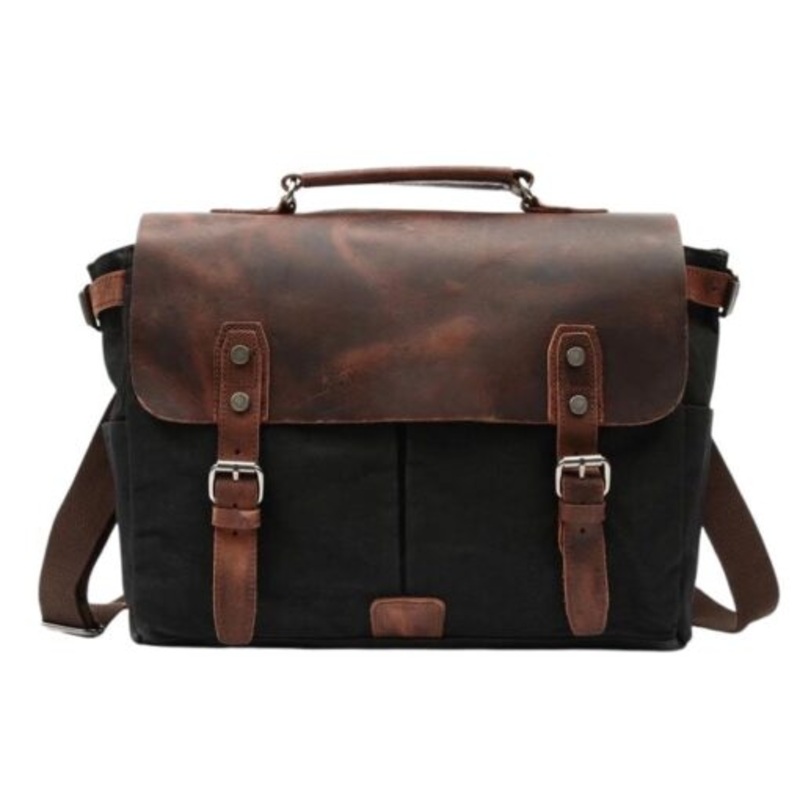 15 Inch Canvas And Leather Shoulder Laptop Bag YU-16960  Black