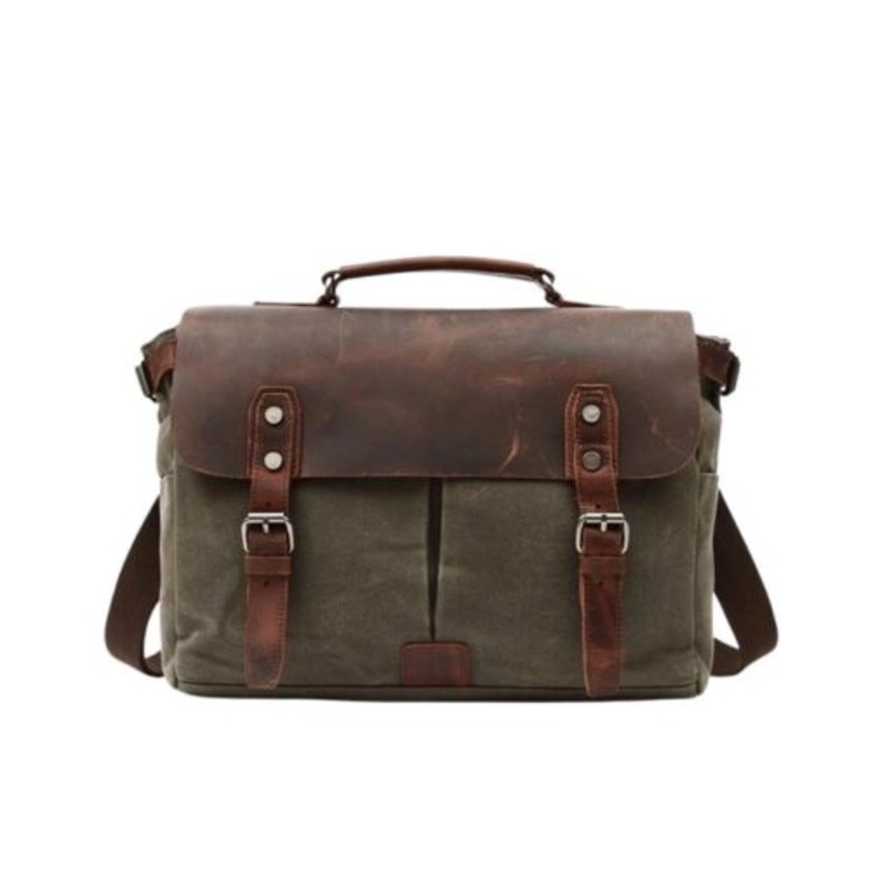 15 Inch Canvas And Leather Shoulder Laptop Bag YU-16960  Green