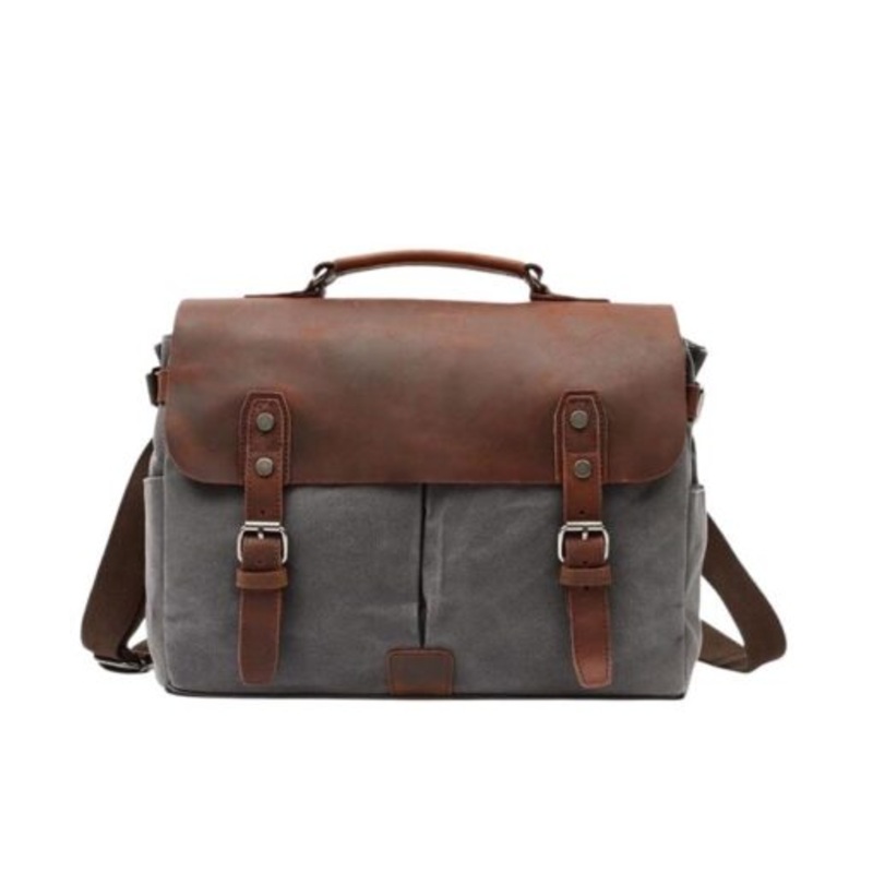 15 Inch Canvas And Leather Shoulder Laptop Bag YU-16960  Grey