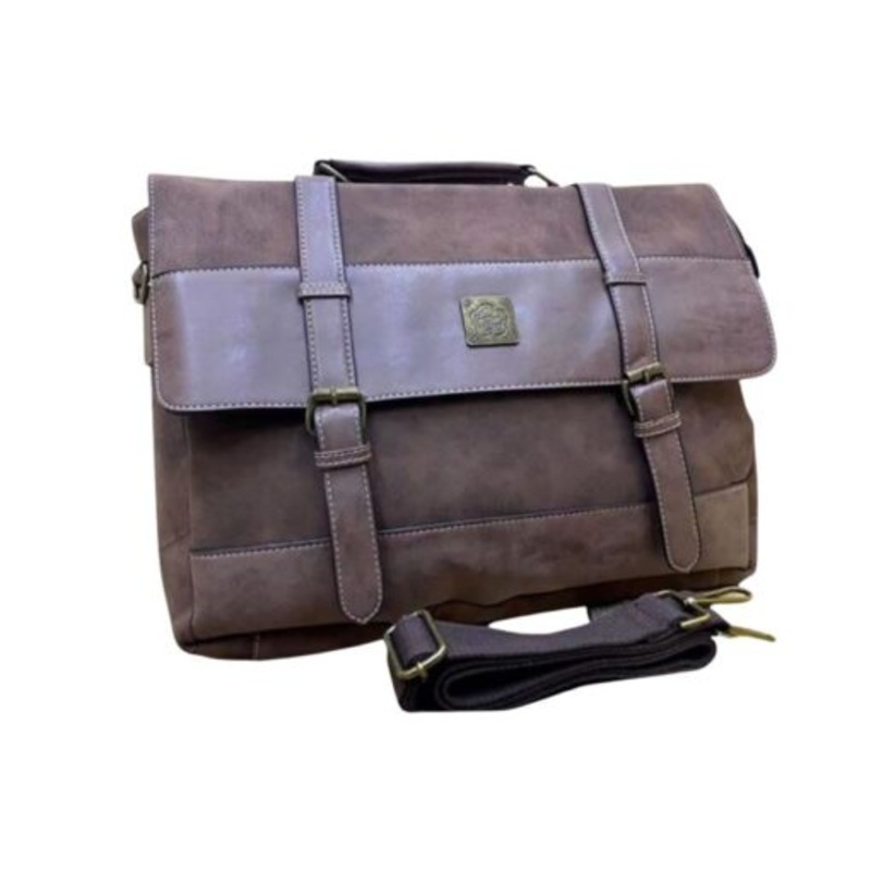 15 Inch Classic Cross Body Double Buckle Laptop Bag CR827  Brown