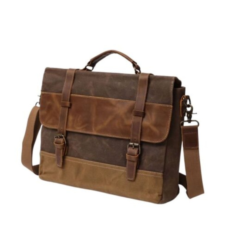 15 Inch Vintage Retro Waxed Canvas Laptop Bag YU-8806  Brown