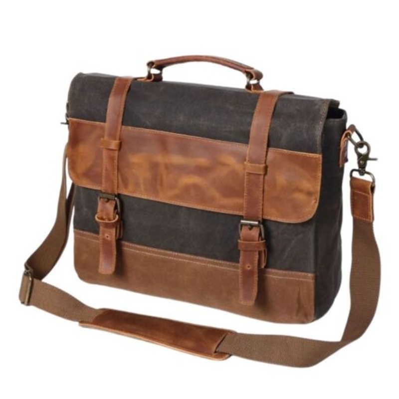 15 Inch Vintage Retro Waxed Canvas Laptop Bag YU-8806  Dark
