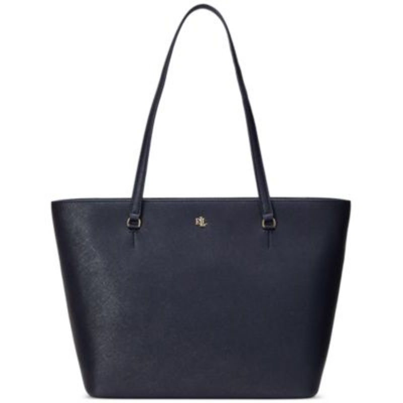 Lauren Ralph Lauren Crosshatch Leather Medium Karly Shopper Tote – Macy’s