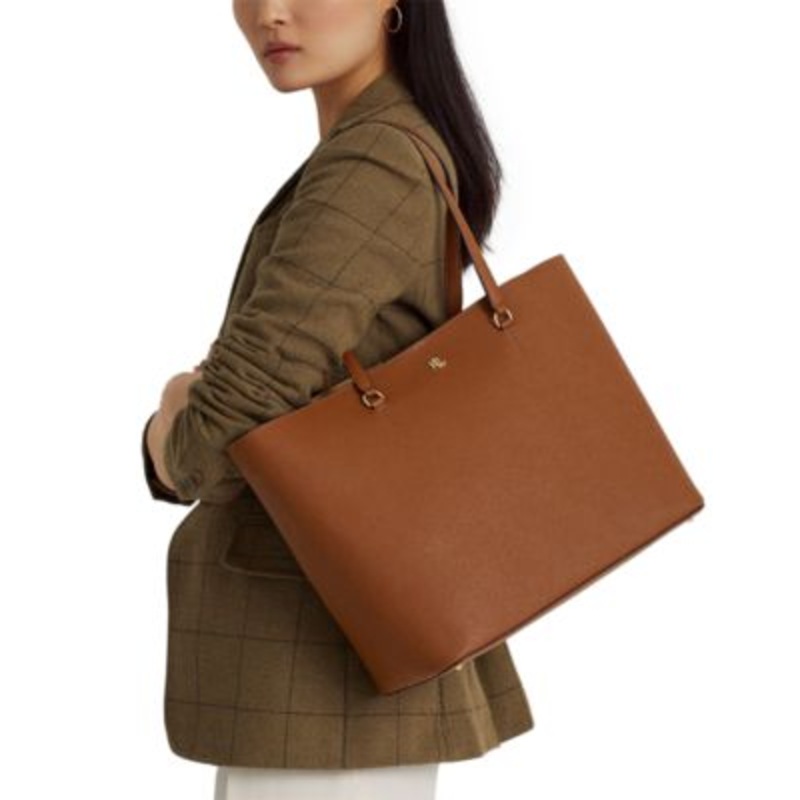 Lauren Ralph Lauren Karly Crosshatch Leather Large Tote – Macy’s