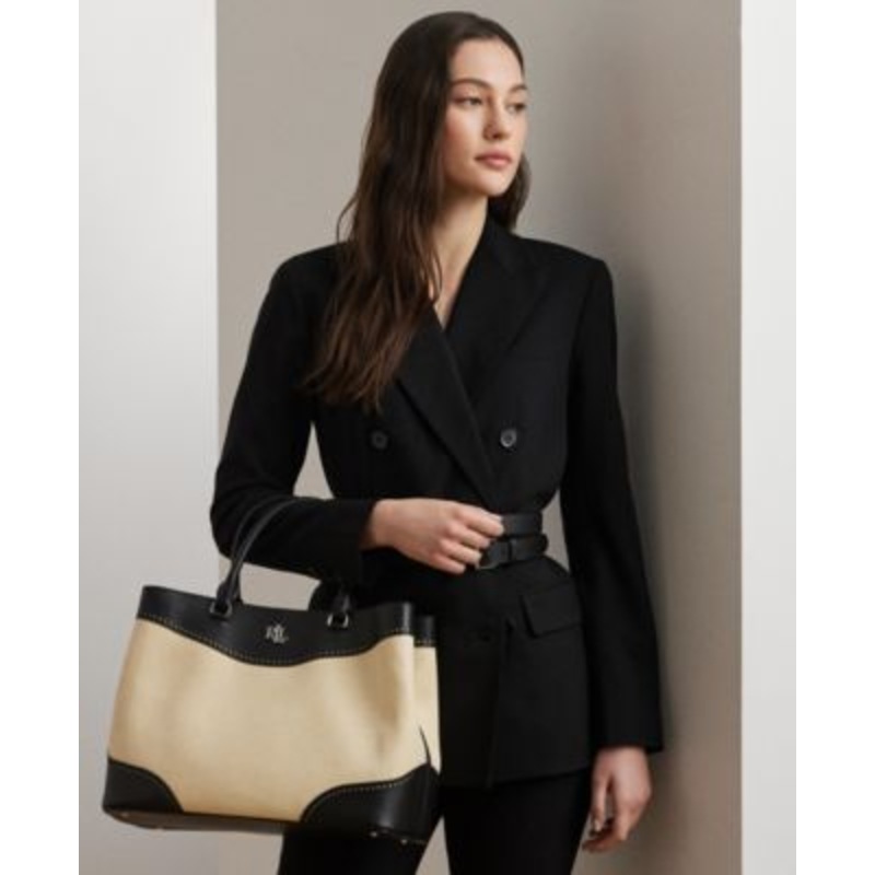 Lauren Ralph Lauren Marcy Straw & Leather Satchel – Macy’s